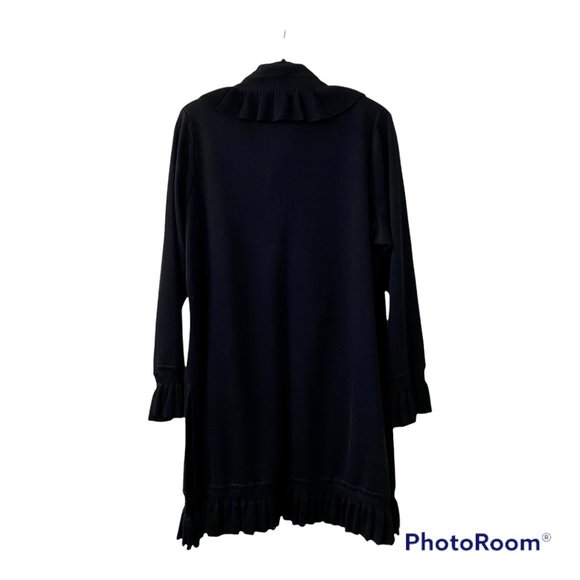 Misook Black Ruffle Waterfall Long-Lined Open Front Cardigan Duster with Belt M - Picture 4 of 4